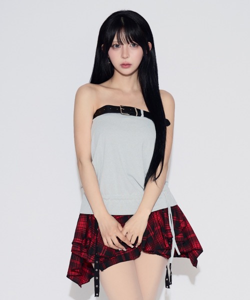 tinkerend（ティンカーエンド）の「Wide Belt Frill Tube Top / ワイドベルトチューブトップ（チューブトップ・レディース・グレー・FREE）」の14枚目の写真