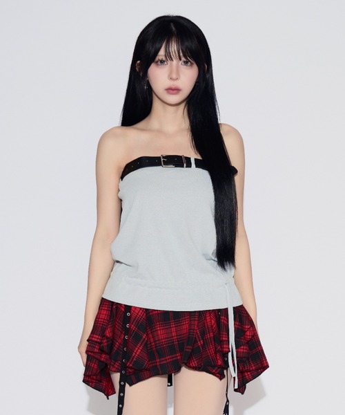tinkerend（ティンカーエンド）の「Wide Belt Frill Tube Top / ワイドベルトチューブトップ（チューブトップ・レディース・グレー・FREE）」の13枚目の写真