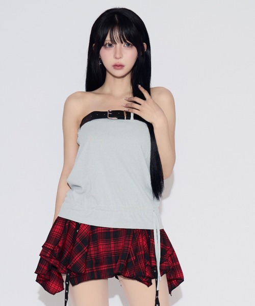tinkerend（ティンカーエンド）の「Wide Belt Frill Tube Top / ワイドベルトチューブトップ（チューブトップ・レディース・グレー・FREE）」の20枚目の写真