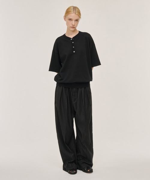 WETTEMPT(ウィテンプト)の「HIGH GAUGE HENRY NECK S/S KNIT / ハイゲージヘンリーネックS/Sニット(ニット/セーター・メンズ・ネイビー/グレー/ブラック・SMALL/MEDIUM/LARGE)」の9枚目の写真