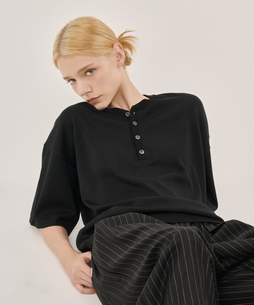 WETTEMPT(ウィテンプト)の「HIGH GAUGE HENRY NECK S/S KNIT / ハイゲージヘンリーネックS/Sニット(ニット/セーター・メンズ・ネイビー/グレー/ブラック・SMALL/MEDIUM/LARGE)」の15枚目の写真