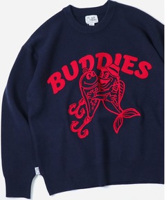 BUDDIES チェーンステッチクルーネック