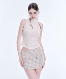 ARCMETHOD（アークメソッド）の「モックネックリップスリーブレストップ（ベージュ）（Tシャツ/カットソー）」