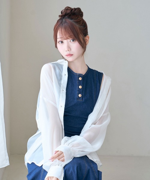 Rose Muse(ロゼミューズ)の「Volume sleeve sheer shirt(シャツ/ブラウス・レディース・ホワイト・FREE)」の5枚目の写真
