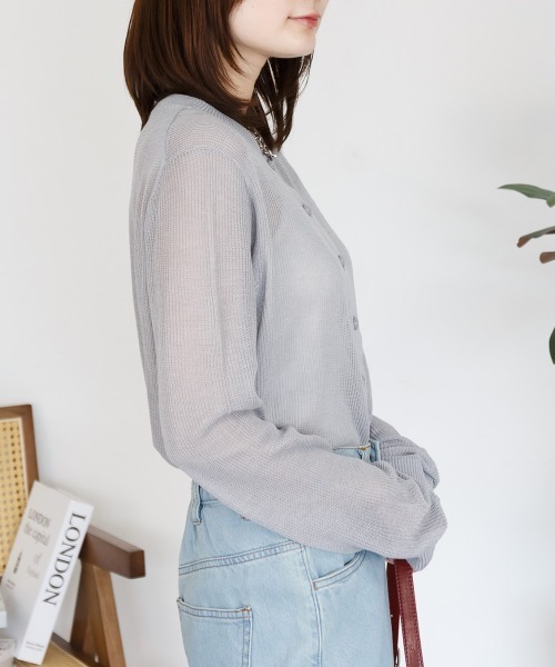 RCD(アールシーディー)の「シアーニットクルーネック長袖カーディガン(カーディガン/ボレロ・レディース・グレー/ネイビー/ブラウン/ブラック・4L~5L/LL~3L/M-L)」の10枚目の写真