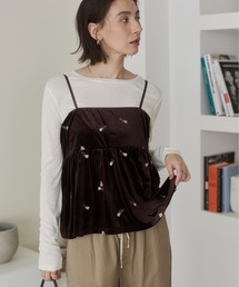 ベロア 花柄 刺繍 ペプラムキャミソール ビスチェ / 秋服