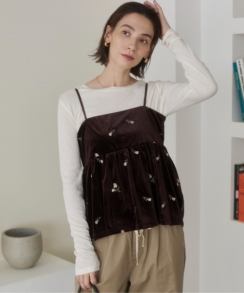 ANGIE(アンジー)の「ベロア 花柄 刺繍 ペプラムキャミソール ビスチェ / 秋服(キャミソール・レディース・ブラウン/ブラック・FREE)」の20枚目の写真