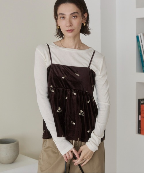 ANGIE(アンジー)の「ベロア 花柄 刺繍 ペプラムキャミソール ビスチェ / 秋服(キャミソール・レディース・ブラウン/ブラック・FREE)」の22枚目の写真