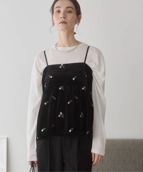 ANGIE(アンジー)の「ベロア 花柄 刺繍 ペプラムキャミソール ビスチェ / 秋服(キャミソール・レディース・ブラウン/ブラック・FREE)」の7枚目の写真