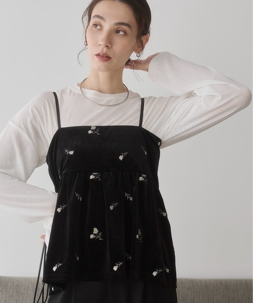 ANGIE(アンジー)の「ベロア 花柄 刺繍 ペプラムキャミソール ビスチェ / 秋服(キャミソール・レディース・ブラウン/ブラック・FREE)」の8枚目の写真