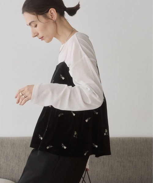 ANGIE(アンジー)の「ベロア 花柄 刺繍 ペプラムキャミソール ビスチェ / 秋服(キャミソール・レディース・ブラウン/ブラック・FREE)」の10枚目の写真