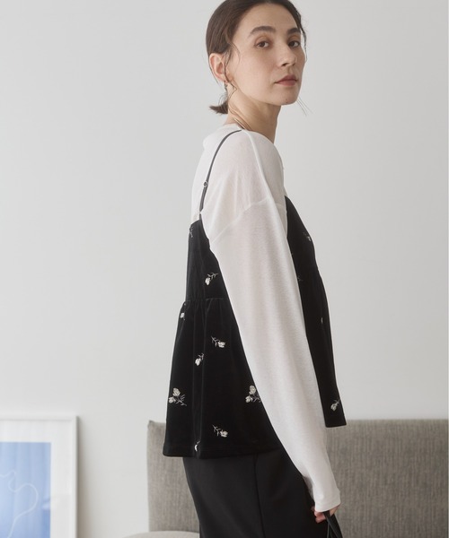 ANGIE(アンジー)の「ベロア 花柄 刺繍 ペプラムキャミソール ビスチェ / 秋服(キャミソール・レディース・ブラウン/ブラック・FREE)」の12枚目の写真