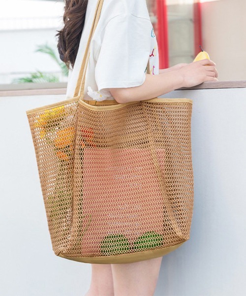 ReRe(リリ)の「大容量メッシュトートバッグ(トートバッグ・レディース・ピンク/ブラウン/オフホワイト/ブラック・FREE)」の21枚目の写真