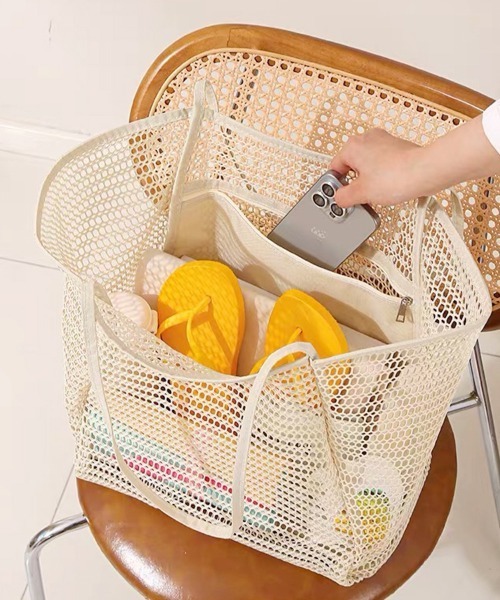 ReRe(リリ)の「大容量メッシュトートバッグ(トートバッグ・レディース・ピンク/ブラウン/オフホワイト/ブラック・FREE)」の16枚目の写真