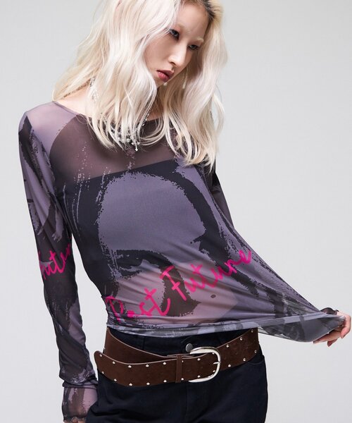 WHO'S WHO gallery(フーズフーギャラリー)の「【26AW LOOK掲載品番】シャーロットミューズパワーメッシュ(Tシャツ/カットソー・レディース・イエロー/オフホワイト/チャコールグレー/ピンク・FREE)」の1枚目の写真