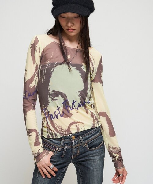 WHO'S WHO gallery(フーズフーギャラリー)の「【26AW LOOK掲載品番】シャーロットミューズパワーメッシュ(Tシャツ/カットソー・レディース・イエロー/オフホワイト/チャコールグレー/ピンク・FREE)」の3枚目の写真