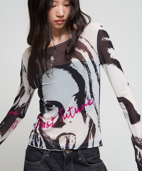WHO'S WHO gallery(フーズフーギャラリー)の「【26AW LOOK掲載品番】シャーロットミューズパワーメッシュ(Tシャツ/カットソー・レディース・イエロー/オフホワイト/チャコールグレー/ピンク・FREE)」の6枚目の写真