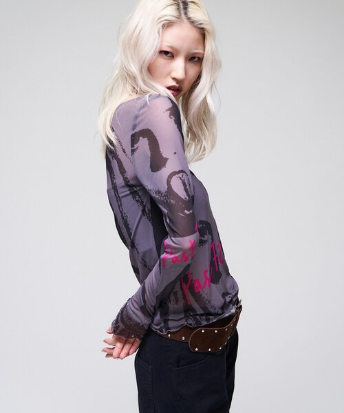 WHO'S WHO gallery(フーズフーギャラリー)の「【26AW LOOK掲載品番】シャーロットミューズパワーメッシュ(Tシャツ/カットソー・レディース・イエロー/オフホワイト/チャコールグレー/ピンク・FREE)」の11枚目の写真