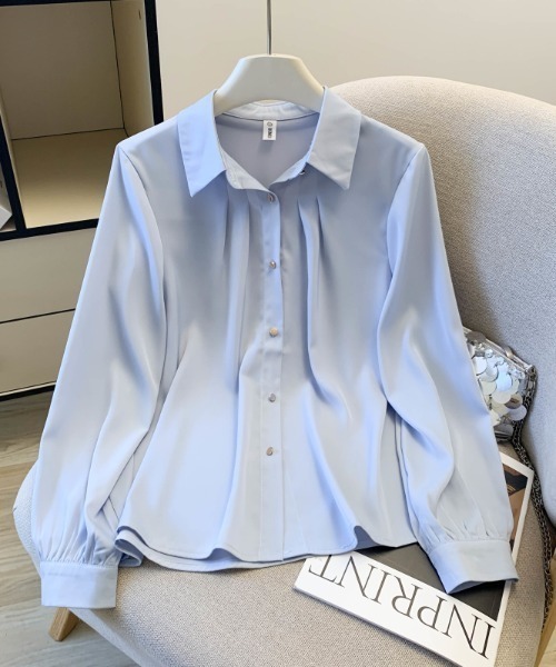 LUCPY(ラクピー)の「タックデザイン パフスリーブブラウス(シャツ/ブラウス・レディース・ホワイト/ピンク/ブルー・SMALL/MEDIUM/LARGE/X-LARGE)」の2枚目の写真