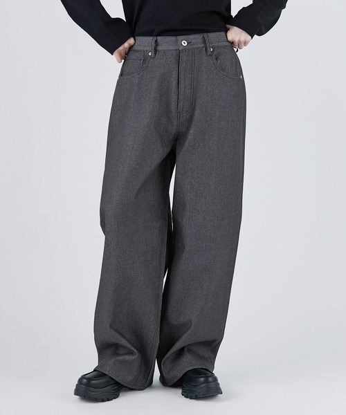 SOCCE(ソーシー)の「ワイドストレートリジッドデニムパンツ(デニムパンツ・メンズ・ブラック/ブラウン・XL/L/M/S)」の1枚目の写真