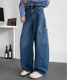DS柄切り替えポケットワイドデニムパンツ