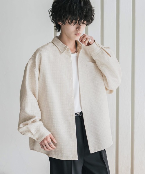 Rocky Monroe(ロッキーモンロー)の「オーバーサイズレギュラーカラーツイードカジュアルシャツ(シャツ/ブラウス・メンズ・グレー/アイボリー/ブラック・M/L)」の5枚目の写真