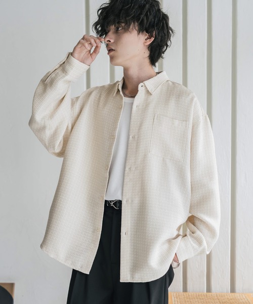 Rocky Monroe(ロッキーモンロー)の「オーバーサイズレギュラーカラーツイードカジュアルシャツ(シャツ/ブラウス・メンズ・グレー/アイボリー/ブラック・M/L)」の6枚目の写真