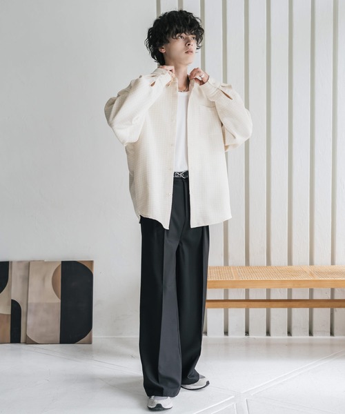 Rocky Monroe(ロッキーモンロー)の「オーバーサイズレギュラーカラーツイードカジュアルシャツ(シャツ/ブラウス・メンズ・グレー/アイボリー/ブラック・M/L)」の9枚目の写真