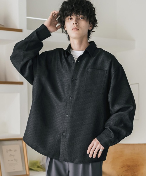 Rocky Monroe(ロッキーモンロー)の「オーバーサイズレギュラーカラーツイードカジュアルシャツ(シャツ/ブラウス・メンズ・グレー/アイボリー/ブラック・M/L)」の10枚目の写真