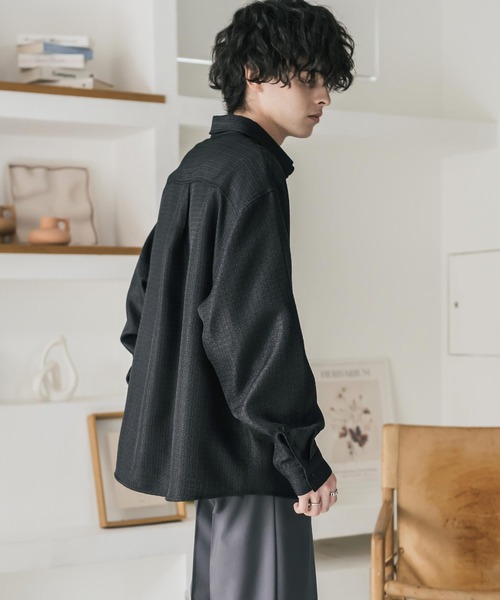Rocky Monroe(ロッキーモンロー)の「オーバーサイズレギュラーカラーツイードカジュアルシャツ(シャツ/ブラウス・メンズ・グレー/アイボリー/ブラック・M/L)」の12枚目の写真