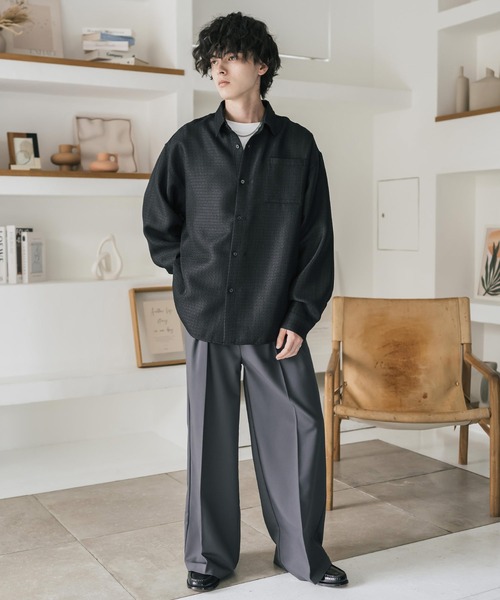 Rocky Monroe(ロッキーモンロー)の「オーバーサイズレギュラーカラーツイードカジュアルシャツ(シャツ/ブラウス・メンズ・グレー/アイボリー/ブラック・M/L)」の14枚目の写真
