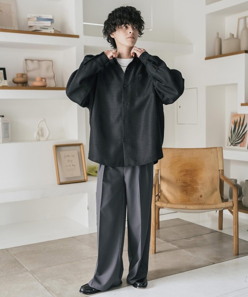 Rocky Monroe(ロッキーモンロー)の「オーバーサイズレギュラーカラーツイードカジュアルシャツ(シャツ/ブラウス・メンズ・グレー/アイボリー/ブラック・M/L)」の15枚目の写真