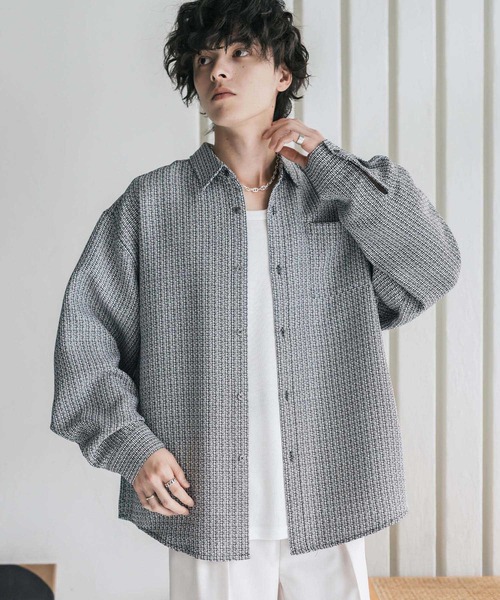 Rocky Monroe(ロッキーモンロー)の「オーバーサイズレギュラーカラーツイードカジュアルシャツ(シャツ/ブラウス・メンズ・グレー/アイボリー/ブラック・M/L)」の16枚目の写真