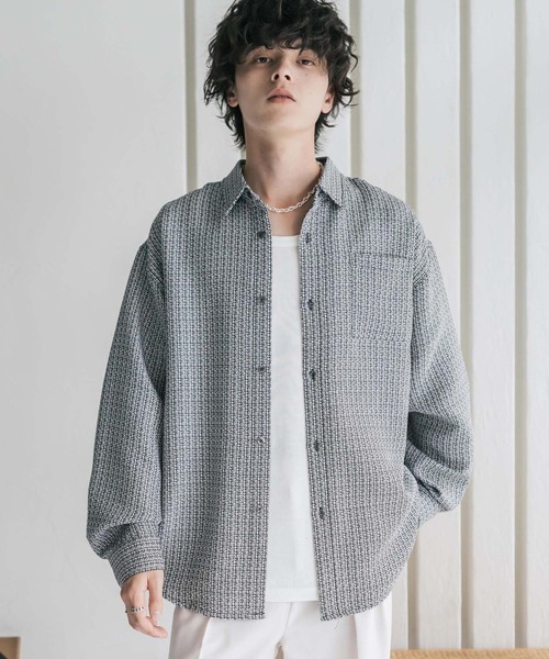 Rocky Monroe(ロッキーモンロー)の「オーバーサイズレギュラーカラーツイードカジュアルシャツ(シャツ/ブラウス・メンズ・グレー/アイボリー/ブラック・M/L)」の17枚目の写真