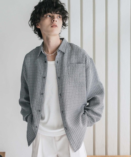 Rocky Monroe(ロッキーモンロー)の「オーバーサイズレギュラーカラーツイードカジュアルシャツ(シャツ/ブラウス・メンズ・グレー/アイボリー/ブラック・M/L)」の18枚目の写真
