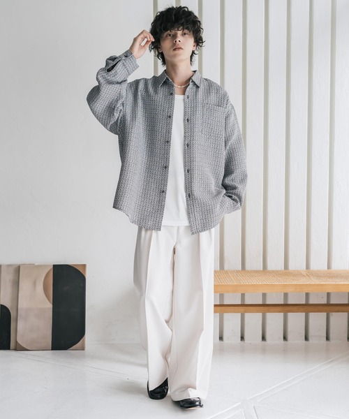 Rocky Monroe(ロッキーモンロー)の「オーバーサイズレギュラーカラーツイードカジュアルシャツ(シャツ/ブラウス・メンズ・グレー/アイボリー/ブラック・M/L)」の20枚目の写真