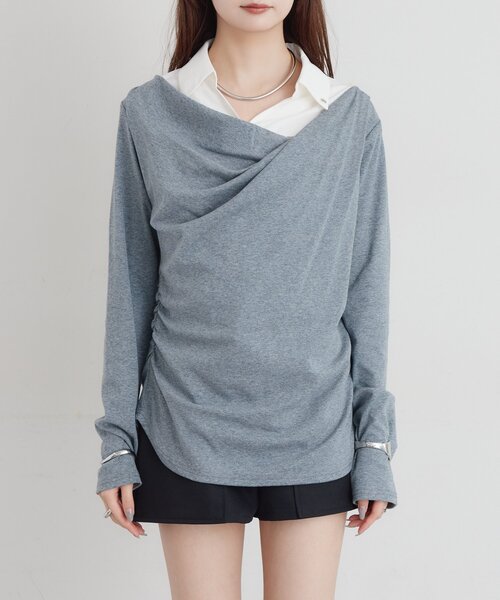 mystic(ミスティック)の「シャツドッキングオフショルカットソー(Tシャツ/カットソー・レディース・グレー/ブラウン・FREE)」の19枚目の写真