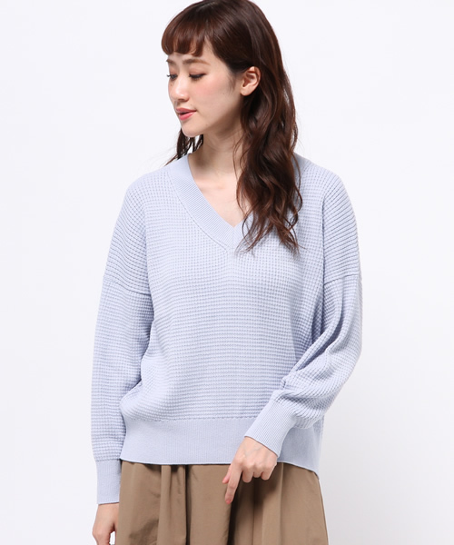 N.（N. Natural Beauty Basic）（エヌエヌナチュラルビューティーベーシック）の「ワッフルニットVネック（ニット/セーター・レディース・ネイビー/ブルー/ホワイト/ピンク・MEDIUM）」の3枚目の写真