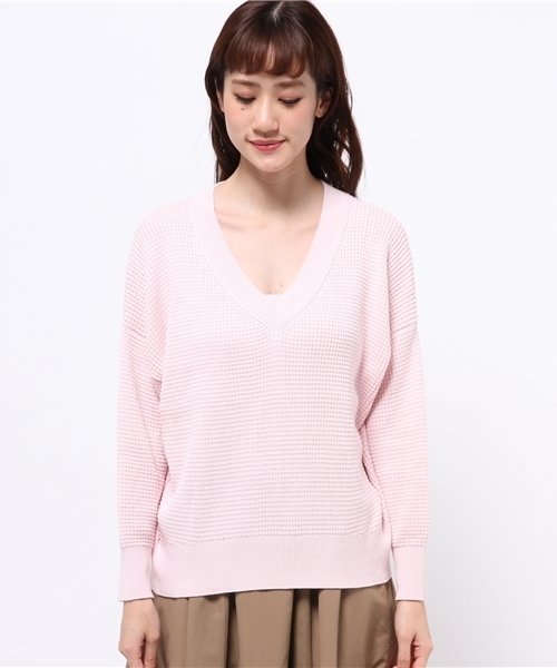 N.（N. Natural Beauty Basic）（エヌエヌナチュラルビューティーベーシック）の「ワッフルニットVネック（ニット/セーター・レディース・ネイビー/ブルー/ホワイト/ピンク・MEDIUM）」の5枚目の写真