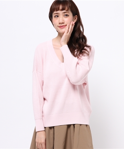 N.（N. Natural Beauty Basic）（エヌエヌナチュラルビューティーベーシック）の「ワッフルニットVネック（ニット/セーター・レディース・ネイビー/ブルー/ホワイト/ピンク・MEDIUM）」の12枚目の写真