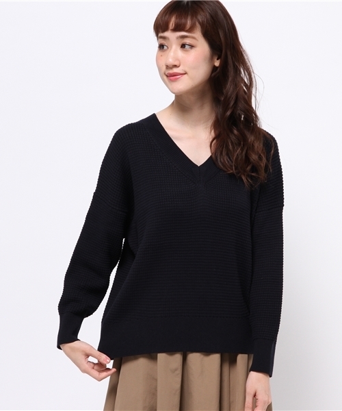 N.（N. Natural Beauty Basic）（エヌエヌナチュラルビューティーベーシック）の「ワッフルニットVネック（ニット/セーター・レディース・ネイビー/ブルー/ホワイト/ピンク・MEDIUM）」の14枚目の写真