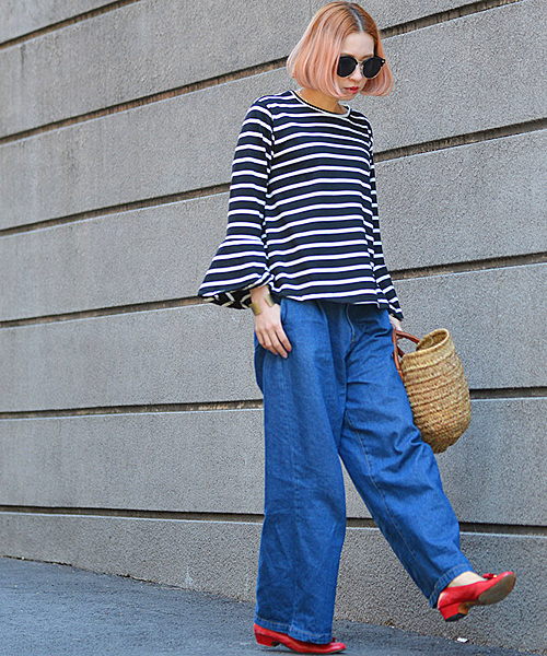 coca(coca)(コカ)の「ボーダー&無地袖フレアカットソー(Tシャツ/カットソー・レディース・ホワイト×ブラック/ホワイト/ブラック×ホワイト/ブラック・ONE SIZE)」の12枚目の写真