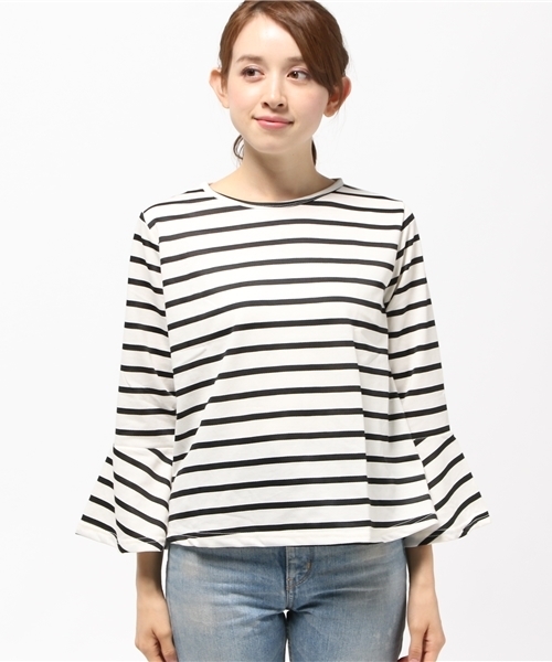 coca(coca)(コカ)の「ボーダー&無地袖フレアカットソー(Tシャツ/カットソー・レディース・ホワイト×ブラック/ホワイト/ブラック×ホワイト/ブラック・ONE SIZE)」の20枚目の写真