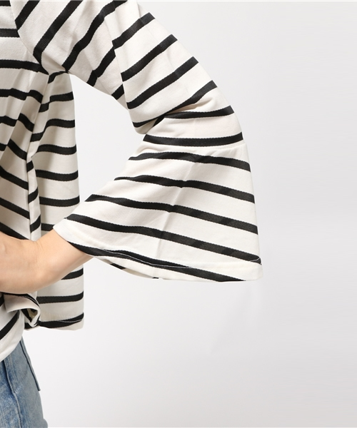 coca(coca)(コカ)の「ボーダー&無地袖フレアカットソー(Tシャツ/カットソー・レディース・ホワイト×ブラック/ホワイト/ブラック×ホワイト/ブラック・ONE SIZE)」の8枚目の写真