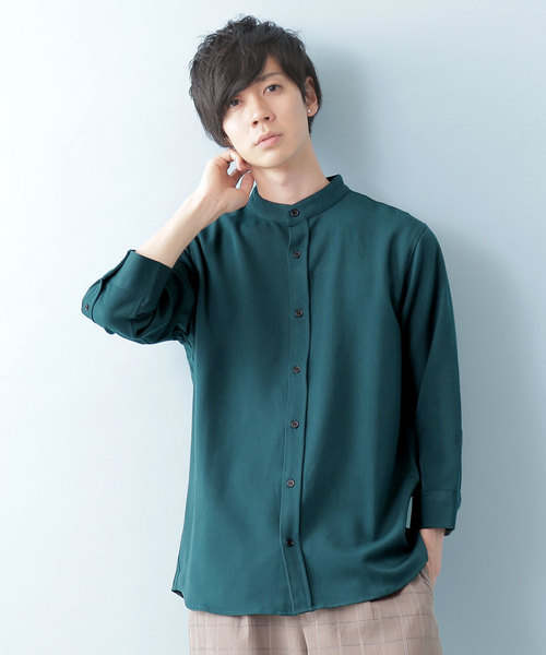 MONO-MART（モノマート）の「T/R ストレッチ バンドカラーシャツ(3/4 sleeve)（シャツ/ブラウス・メンズ・オリーブ/ベージュ/ブラック/ライトグレー/ブルーグリーン/ネイビー/チャコール/オフホワイト/インディゴブルー/ライトベージュ/サックスブルー/ストライプ・L/M）」の11枚目の写真