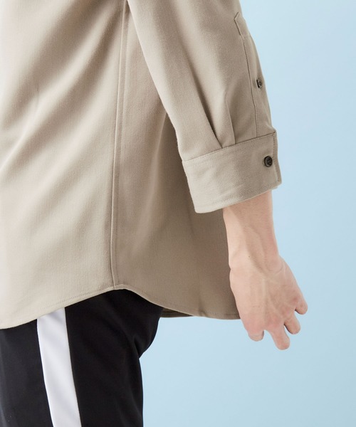 MONO-MART（モノマート）の「T/R ストレッチ バンドカラーシャツ(3/4 sleeve)（シャツ/ブラウス・メンズ・オリーブ/ベージュ/ブラック/ライトグレー/ブルーグリーン/ネイビー/チャコール/オフホワイト/インディゴブルー/ライトベージュ/サックスブルー/ストライプ・L/M）」の17枚目の写真