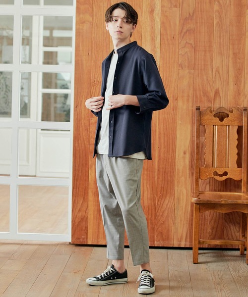 T/R ストレッチ バンドカラーシャツ(3/4 sleeve) MONO-MART