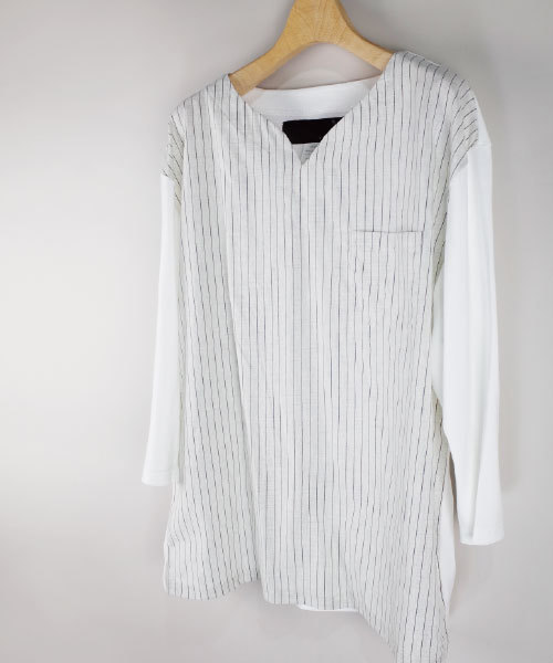 rovtski（ロフトスキー）の「オーガビッツ切替キーネックＴシャツ７分袖/3S16110200（Tシャツ/カットソー・メンズ・ホワイト系その他/アイボリー/ベージュ・MEDIUM/LARGE）」の3枚目の写真