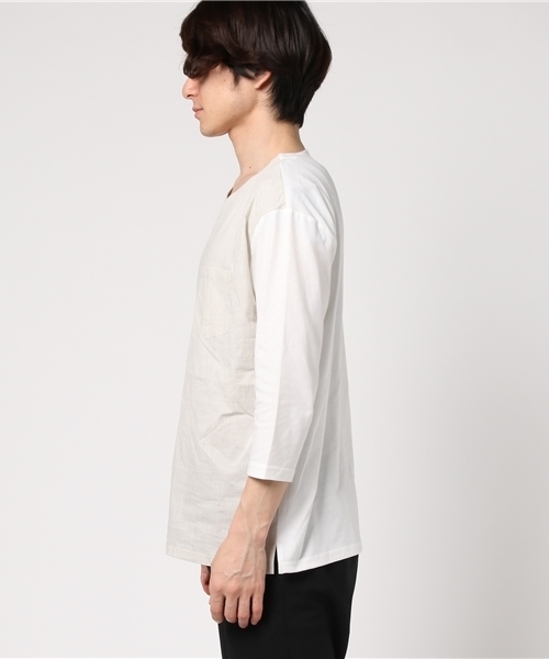 rovtski（ロフトスキー）の「オーガビッツ切替キーネックＴシャツ７分袖/3S16110200（Tシャツ/カットソー・メンズ・ホワイト系その他/アイボリー/ベージュ・MEDIUM/LARGE）」の4枚目の写真