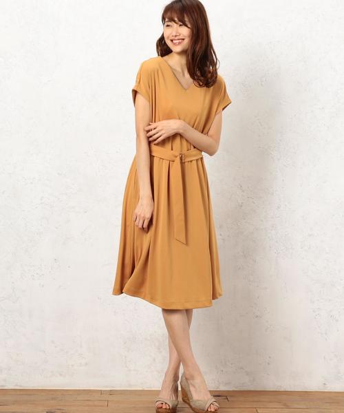 green label relaxing（グリーンレーベルリラクシング）の「CR スムース ウエストベルト ワンピース ◆（ワンピース・レディース・マスタード/ロイヤルブルー・FREE）」の2枚目の写真
